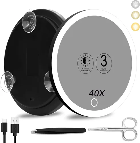 Vista 17 de 10 espejos de aumento con luz, 3 modos de color atenuación de 6 pulgadas, 10 espejos con aumento con 3 ventosas, espejo de aumento de viaje 10x