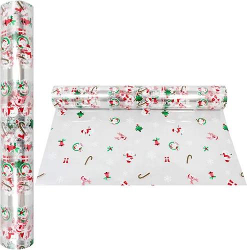Vista 4 de AnapoliZ Rollo de Envoltorio de Celofán Navideño 100 Pies de Largo X 16 Pulgadas de Ancho 2.3 Mil de Grosor, Cristalino Transparente con Diseños