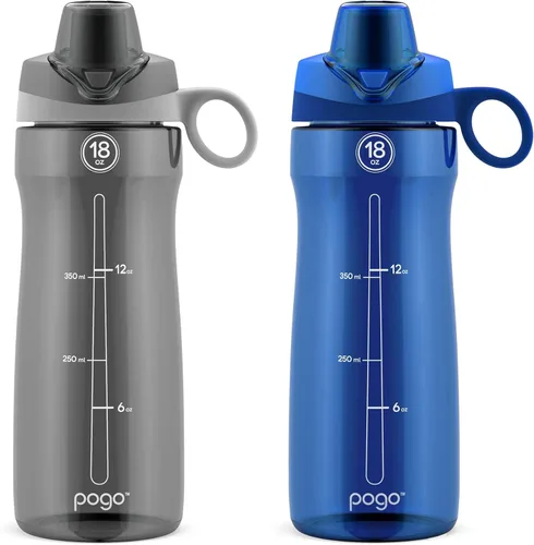 Vista 5 de Pogo 2-Pack Plastic Water Bottle with Carry Handle, Reusable, BPA Free, Dishwasher Safe, Perfect for Travel, School, Outdoors, and Gym 18oz, 32oz