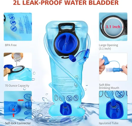 Vista 7 de Hydration Pack, Insulated Hydration Backpack with 2L Hydration Bladder, Hiking Backpack for Men Women Kids, Water Backpack for Hiking, Running