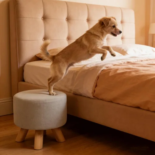 Vista 5 de Asense Taburete otomano redondo pequeño con reposapiés acolchado de tela con patas de madera (beige gris, tela)