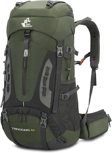 Bseash Mochila de 60 l para senderismo y camping con cubierta para la lluvia, mochila impermeable de gran capacidad para deportes al aire libre,