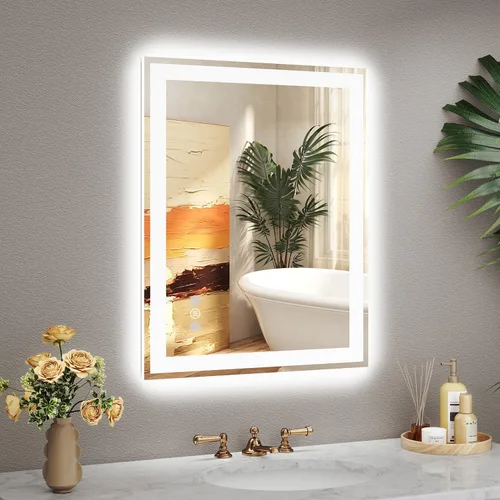 Espejo de baño LED de 20 x 28 pulgadas, espejo de tocador de 3 colores con luces, espejo de baño delantero y retroiluminado con luces, espejo