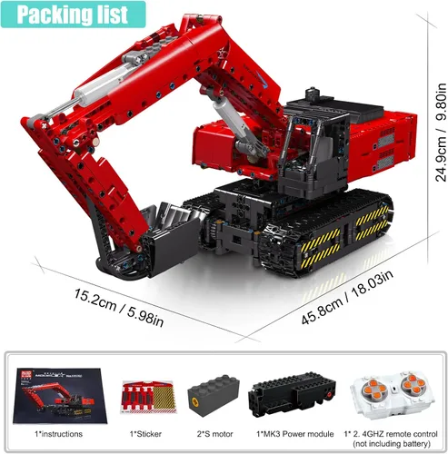 Vista 5 de Mould King 15062 Kit de construcción de excavadora de servicio pesado, modelo de construcción de excavadora de control RC APP para construir