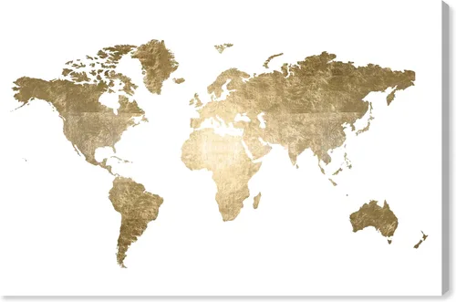 The Oliver Gal Artist Co. Mapas y banderas - Lienzo decorativo para pared, diseño de Hipster Mapa Mundi Gold"