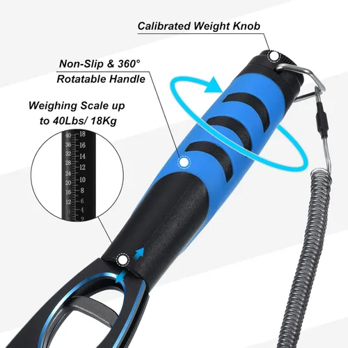 Vista 3 de PATIKIL Clip de labios de pescado con escala, 40 libras (39.7 lbs) de aleación de aluminio, clip de labios de pesca profesional, herramienta de Azul