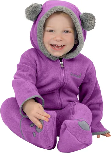 Vista 5 de Chaqueta de forro polar para bebé, cochecito de bebé con capucha, mitones y pies plegables - Traje de invierno para bebé - Body de banderines