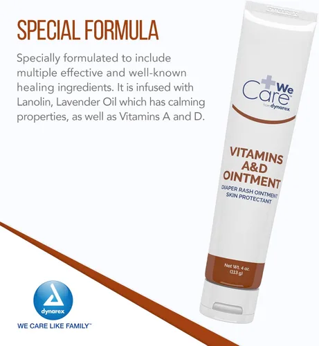Vista 3 de Dynarex Vitaminas A y D Ungüento, ungüento con vitamina A y vitamina D protector de la piel, para sarpullido y malestar del pañal, blanco, tubo