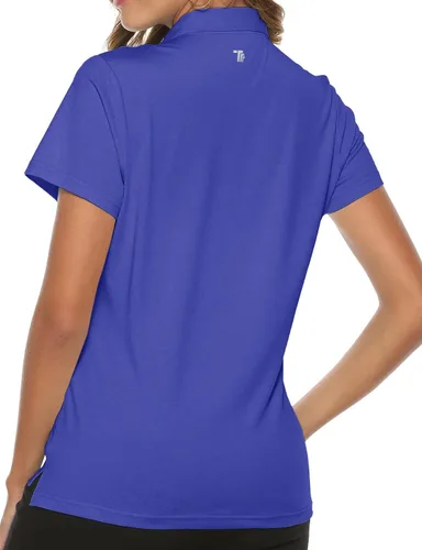 Vista 3 de TBMPOY Polo de golf de manga corta para mujer, ligera, absorbe la humedad, cuello de secado rápido, 4 botones