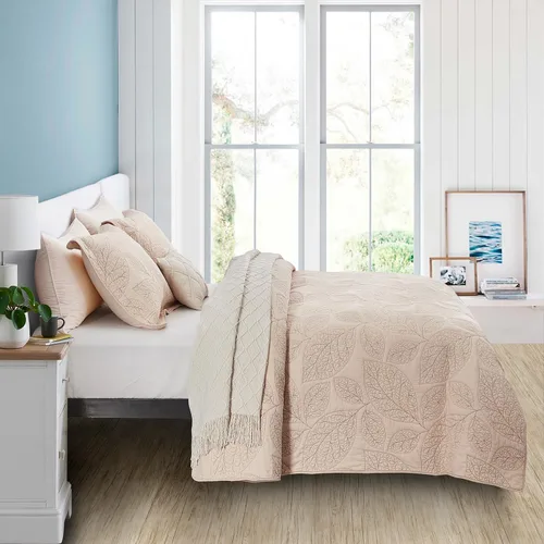 Vista 3 de CHIXIN Edredón botánico de algodón tamaño King, patrón de hojas con costuras reales, juego de colcha acolchada, ultra suave, ligero, reversible, 3