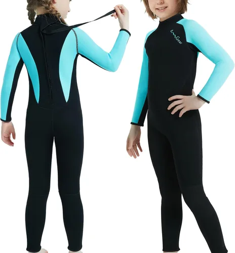 OMGear Traje de neopreno corto de neopreno de una pieza para niños, de 0.18 pulgadas, 0.118 pulgadas, manga corta, con cremallera trasera, traje de