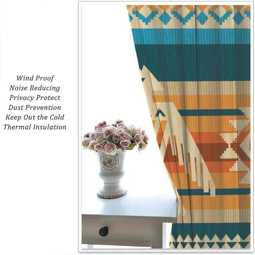 Vista 249 de Cortinas con patrón geométrico tribal, estilo suroeste, azteca, rústico, occidental, nativo americano, opacas, con bolsillo para barra, decoración