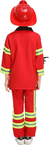 Vista 2 de yolsun disfraz de bombero para niños y niñas, 7 piezas Rojo