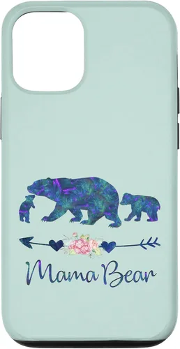 Vista 28 de Teal Blue Purple Floral Mama Bear and Two Cubs Green Mint Case for iPhone 16