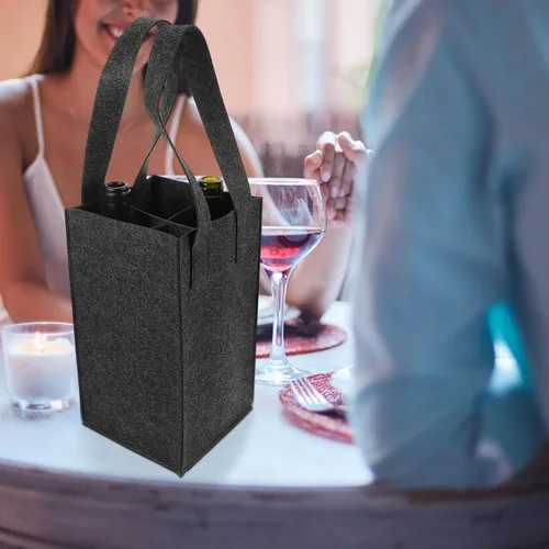 Vista 2 de Jojofuny Bolsa de 4 botellas de vino Bolsas de regalo de fieltro y bolsas de comestibles reutilizables para viajes, campamento, picnic