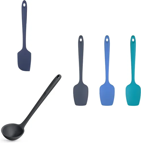 U-Taste Espátula flexible para hornear resistente al calor de 600ºF (azul medianoche) y espátulas de cuchara de cocina duraderas (multicolores), y