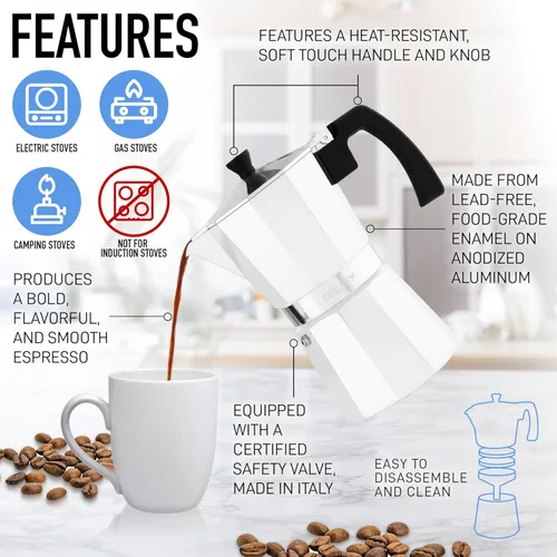 Vista 3 de Zulay Moka Pot - Cafetera de Espresso para Estufa, a prueba de fugas, acero inoxidable, fácil de limpiar, mango y perilla resistentes al calor