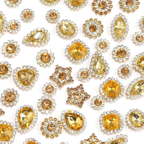 Vista 15 de 50 piezas de diamantes de imitación para coser, formas mixtas, diamantes de imitación negros de vidrio para coser en gemas de cristal, base plana