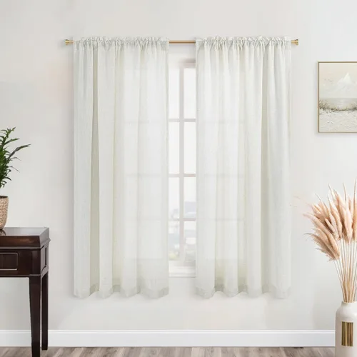 Vista 32 de KOUFALL Juego de 2 cortinas de puerta francesa, cortinas de lino para puerta/ventana, cortina transparente boho para cristal lateral delantero