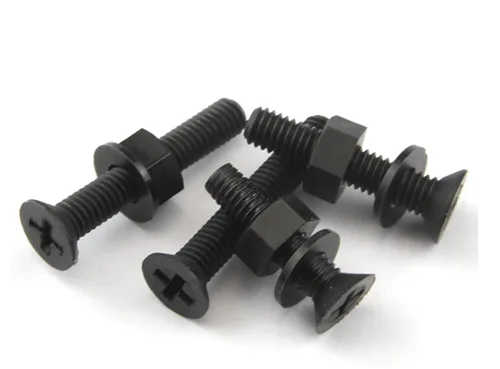 Vista 7 de Tornillo mecánico plástico de cabeza plana de nylon cabeza cruzada M2x4mm 50sets negro tuerca de tornillo de plástico y arandela