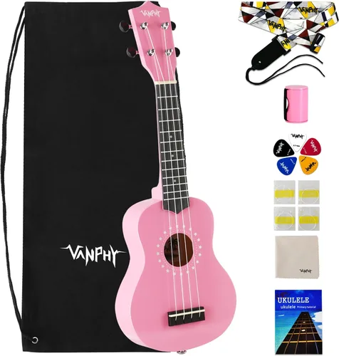 Vista 11 de Ukelele soprano para principiantes con bolsa de concierto de 21 pulgadas Uke para principiantes, ukelele soprano hawaiano, pulir ukelalee para Negro