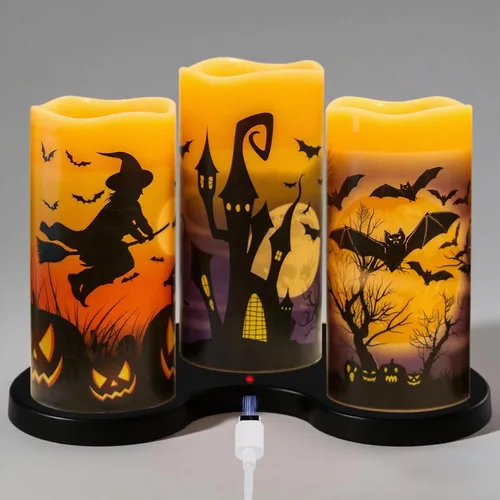 Vista 14 de Juego de 3 velas de calcomanía de Halloween de DRomance