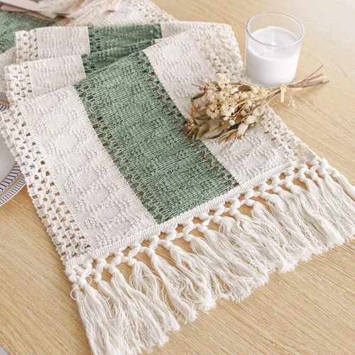 Vista 11 de FEXIA - Camino de mesa bohemio con borlas, para decoración del hogar, de macramé para decoración de habitación, comedor, dormitorio, despedida