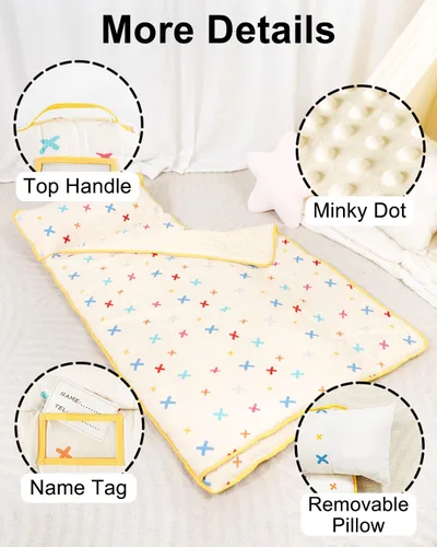 Vista 7 de Primlect Tapete grueso para siesta con almohada extraíble y manta de minky, saco de dormir extra grande de 55 x 35 pulgadas, lavable, enrollable