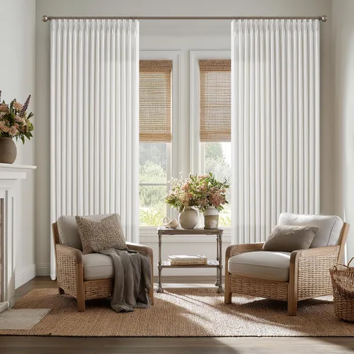 Vista 98 de TWODRAPES Cortinas de Lino Plisadas con Pinza Beige Blancas de 54 Pulgadas de Largo 2 Paneles para Comedor Cocina Dormitorio Plisadas Semi