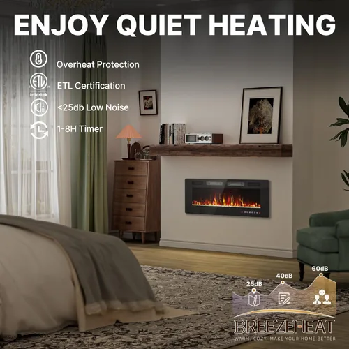 Vista 6 de Chimenea eléctrica ultrafina de 42 pulgadas, montada en la pared e independiente, inserto de chimenea LED, chimenea de pared para sala