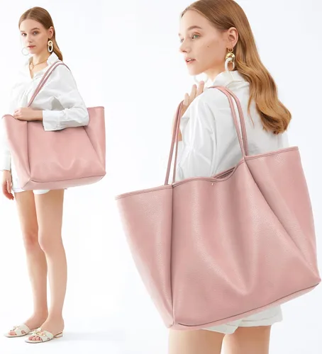 Vista 35 de HOXIS Bolso de mano de cuero PU de gran tamaño para mujer, bolso de fin de semana, bolso de viaje