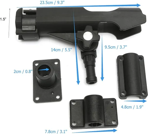 Vista 5 de HiUmi Adjustable Black Fishing Rod Holder for Boat Kayak Swivel Side Mount Kits Tackle