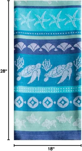 Vista 5 de Kay Dee Designs - Juego de 2 toallas de cocina jacquard con tortuga marina - azul vibrante, verde azulado y menta, 100% algodón