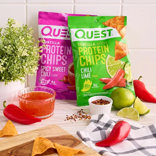 Vista 3 de Quest Nutrition - Paquete de chips de proteína estilo tortilla, chile lima y chile dulce picante, horneado, 1.1 onzas, 24