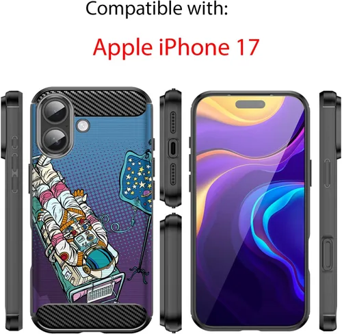 Vista 2 de CasesOnDeck Case Compatible with [Apple iPhone 17 / iPhone 17 Case] Pictorial Patterned TPU Design Case Flexible Slim and Elegant (Astronaut)