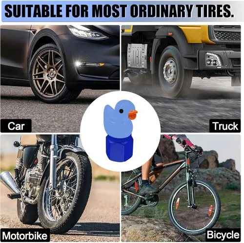 Vista 5 de Paquete de 4 tapas de válvula de neumático con lindos patitos, tapas de válvula de neumático que brillan en la oscuridad, decoración interesante