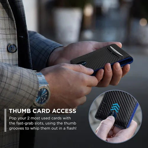 Vista 3 de Suavell Billetera plegable para hombre con tarjetero RFID de cuero. Cartera delgada para hombre, cartera compacta con bolsillo frontal para 12