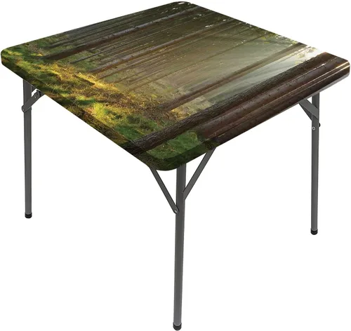 Vista 13 de Mantel cuadrado para decoración de bosque, tapas de invierno aterradoras de los árboles, cubierta cuadrada oscura para mesa de comedor, se adapta a