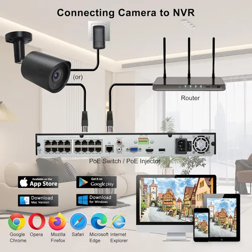 Vista 7 de Cámara de seguridad IP PoE de 5 MP, cámara IP H.265 Bullet con gran angular de 105°, lente de 0.110 in, visión nocturna de 80 pies, compatible