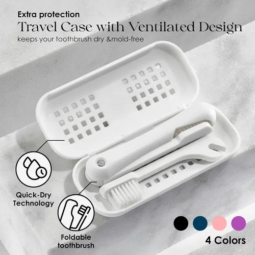 Vista 3 de Minibox Cepillo de dientes plegable de viaje con cerdas de doble longitud y funda, mini diseño compacto para viajes de negocios, campamento