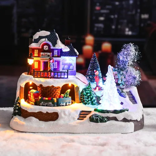 Vista 11 de Juego de Belén de 5.9 pulgadas para Navidad, interior, aldea de Navidad, Jesús con luces LED, figurita de Belén, música, baterías USB/3AA