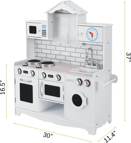 Vista 2 de Juego de cocina de madera para niños pequeños, juego de cocina de chef para niños, juego de cocina de simulación para niñas y niños, juego de cocina