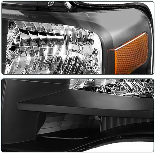 Vista 4 de Juego de conjunto de faros con bombillas para Ford Expedition 2007-2014, lado del conductor y del pasajero (carcasa negra con reflector ámbar)