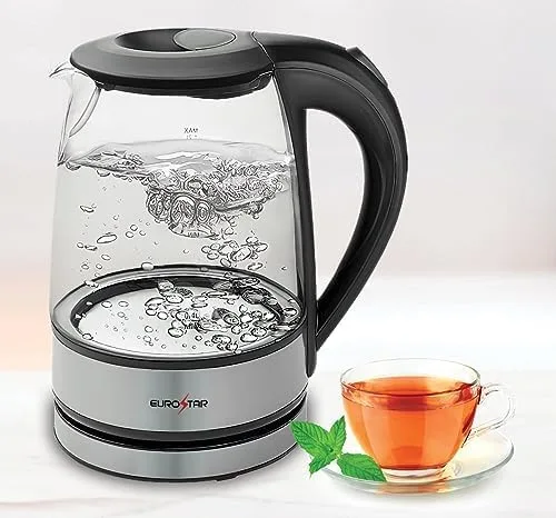 EUROSTAR EKG120BK - Tetera eléctrica de cristal (1,2 litros), color negro