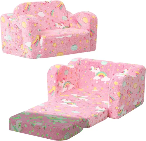 Vista 23 de MeMoreCool Silla Infantil 2 en 1, Sofá Cama Plegable para Niños, Beige (Edades 1-3) – Silla de Terciopelo que se Extiende a Sofá-Cama Espuma