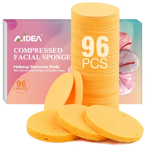 Vista 9 de AIDEA 96 esponjas faciales comprimidas, color rosa, esponjas faciales redondas para limpieza, esponjas cosméticas de celulosa natural, esponjas
