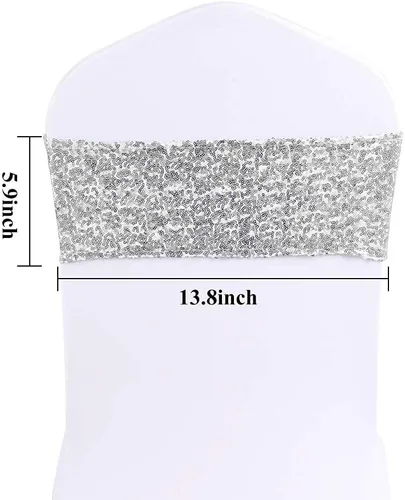 Vista 8 de Bandas de elastano para silla, 50 unidades, bandas de lentejuelas
