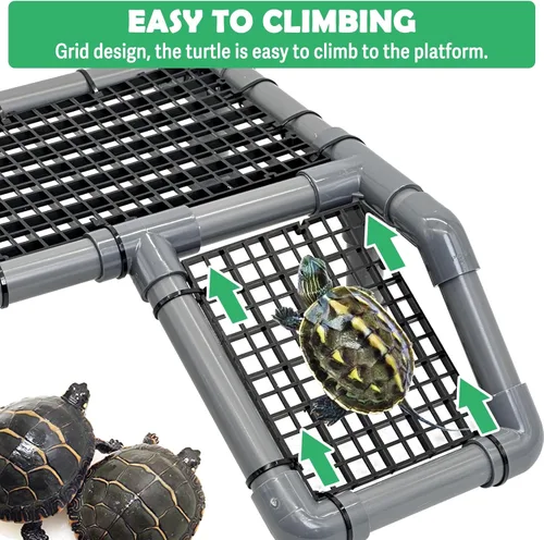 Vista 5 de Fhiny Plataforma de Asoleadero para Tortugas, Muelles de Plástico para Tortugas para Asolearse, Rampa de Escalada para Reptiles, Muelle de Tortuga