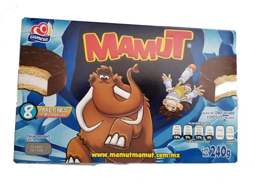 Gamesa Mamut. Galleta/caramelo mexicano irresistible. Relleno de malvavisco y cubierta de chocolate. 1 caja (paquete de 8 individuales). Ideal para