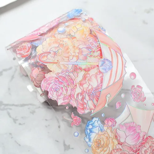 Vista 12 de Cinta washi de rosa para collage original de flores, creatividad, hecha a mano, para libro de diario, material PET con efecto láser (90395)